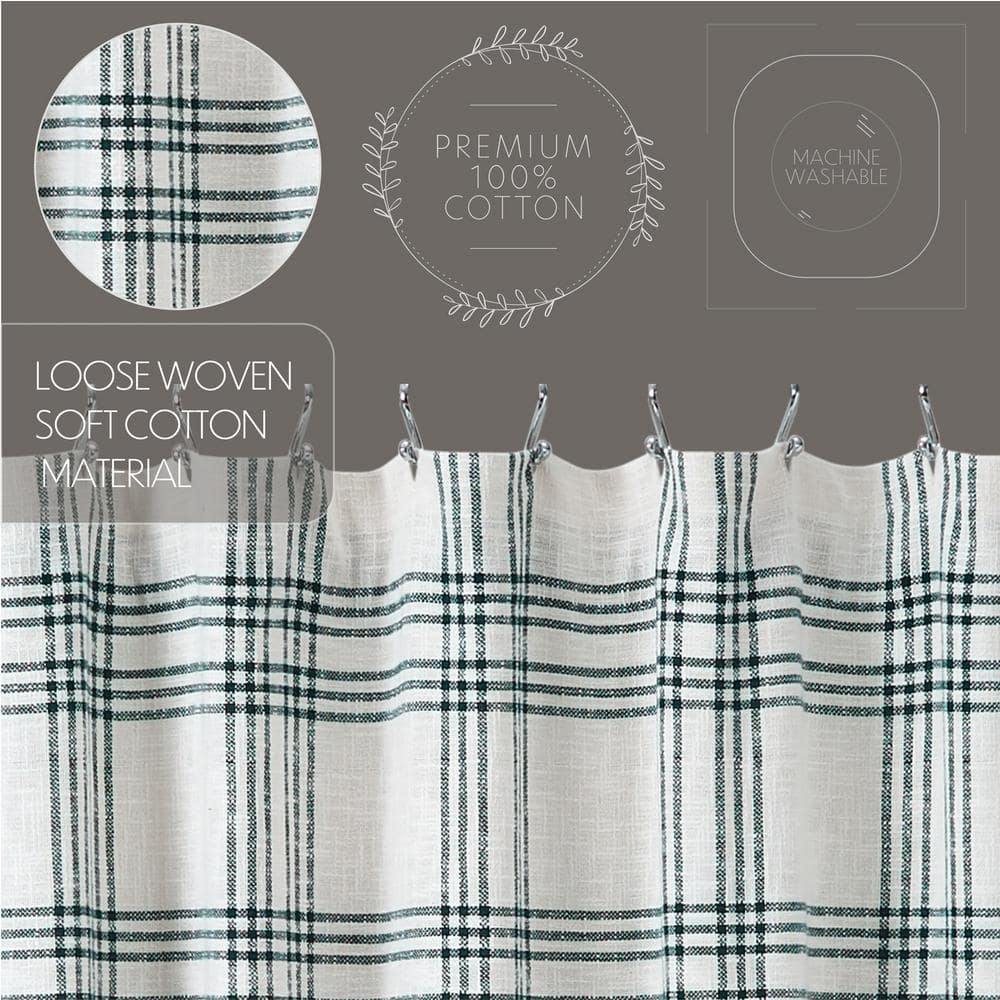 Pine Green and White Plaid Cotton Blend Shower Curtain 72x72