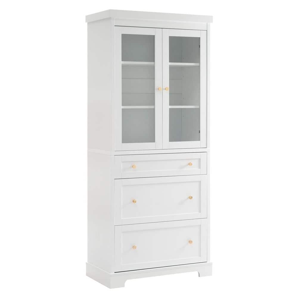 15.7 in. W x 30.1 in. D x 70.1 in. H White Linen Cabinet with Adjustable Shelves, Drawers, Soft Close Glass Doors price history on PriceWatchPro