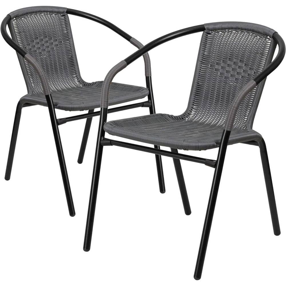 Stackable Steel Outdoor Dining Chair in Grey (Set of 2) with Curved Back