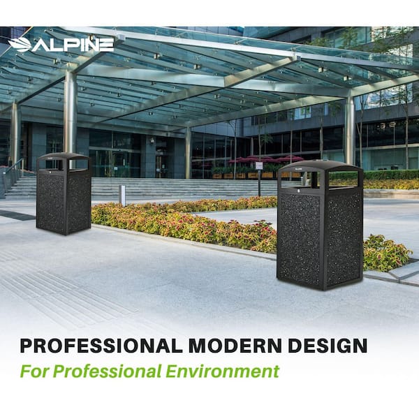 40 Gal. Gray Stone All-Weather Outdoor Commercial Trash Can with Lid and Ashtray (2-Pack)