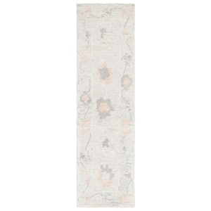 Abstract Beige/Gray 2 ft. x 8 ft. Border Distressed Floral Runner Rug