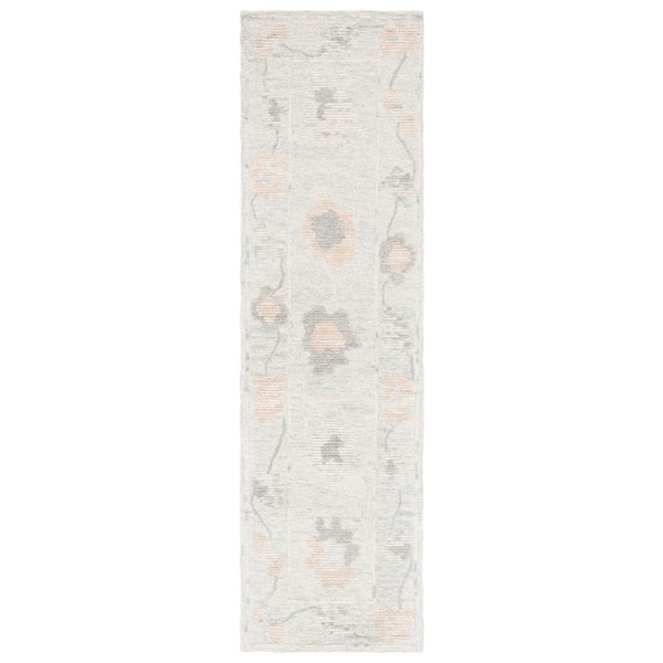 SAFAVIEH Abstract Beige/Gray 2 ft. x 8 ft. Border Distressed Floral Runner Rug