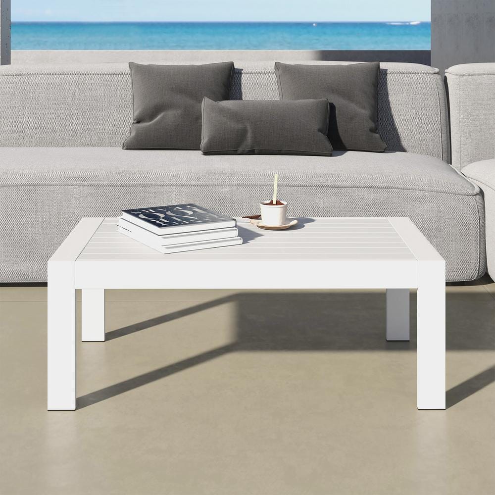 SUNVIVI White Aluminum Outdoor Coffee Table KX-AL01-4 - The Home Depot