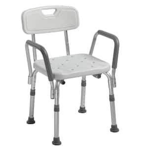 17.75 in. W Adjustable Nonslip Feet Aluminum with Back and Padded Arms Shower Seat in White