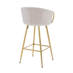 Gold Metal Outdoor Bar Stool with Cream Cushions, Chrome Footrest, Base Velvet, Golden Leg, Set of 2