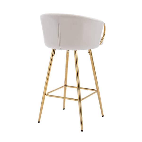 Unbranded Gold Metal Outdoor Bar Stool with Cream Cushions, Chrome Footrest, Base Velvet, Golden Leg, Set of 2