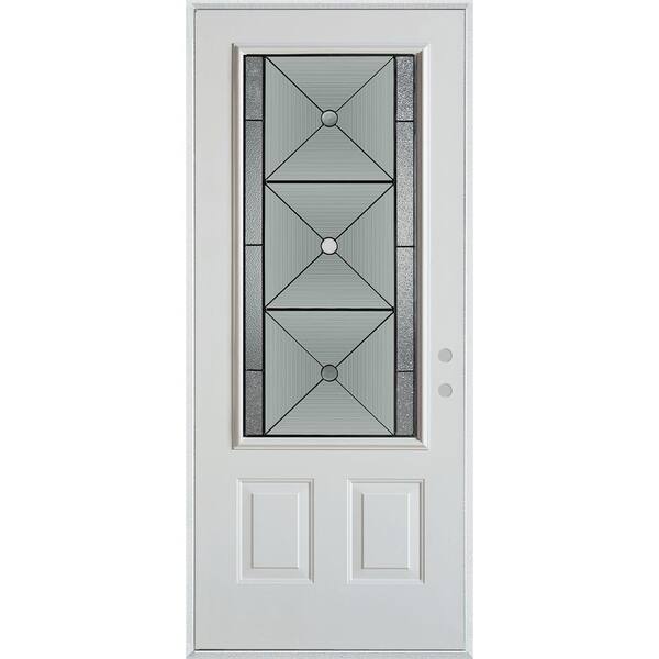 Stanley Doors 36 in. x 80 in. Bellochio Patina 3/4 Lite 2-Panel Painted White Steel Prehung Front Door