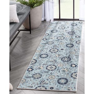 Light Blue 2 ft. 3 in. x 7 ft. 3 in. Runner Flat-Weave Kings Court Charlotte Transitional Floral Area Rug