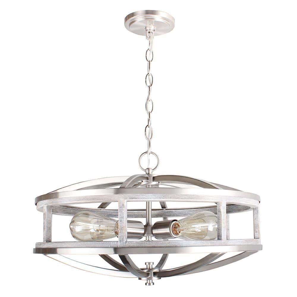 Westbury 4-Light Brushed Nickel with Grey Wood Round Pendant