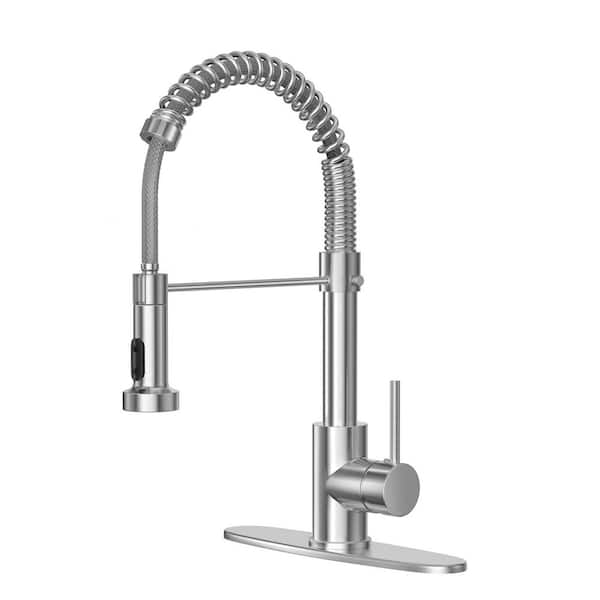 Brushed Nickel 17.7 in. H Pull Out Sprayer Kitchen Faucet with Advanced Spray Single Handle Stainless Steel Sink Faucet