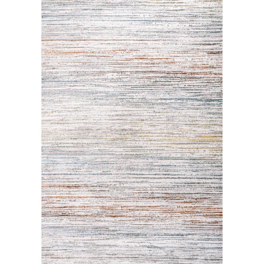 Gray and Blue Striped Synthetic 4' x 6' Area Rug