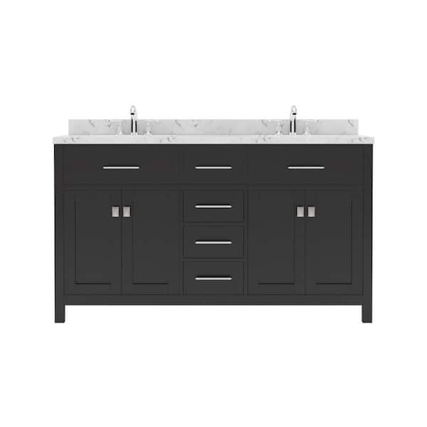 Virtu USA Caroline 60 in. W x 22 in. D x 35 in. H Double Sink Bath Vanity in Espresso with Quartz Top