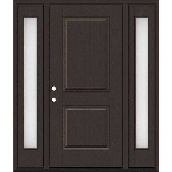 Steves & Sons Regency 64 in. x 80 in. 2P Squaretop RHIS Hickory Stain Mahogany Fiberglass Prehung Front Door w/Obscure12in. SLs 4-9/16