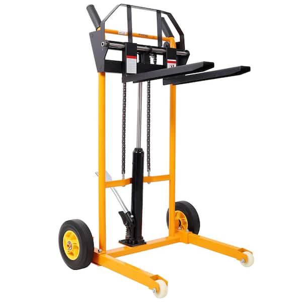 Manual Forklift Pallet Stakcer, Load Capacity 440 Lbs, Hydraulic Material Lift 35.5 in. Lift Height