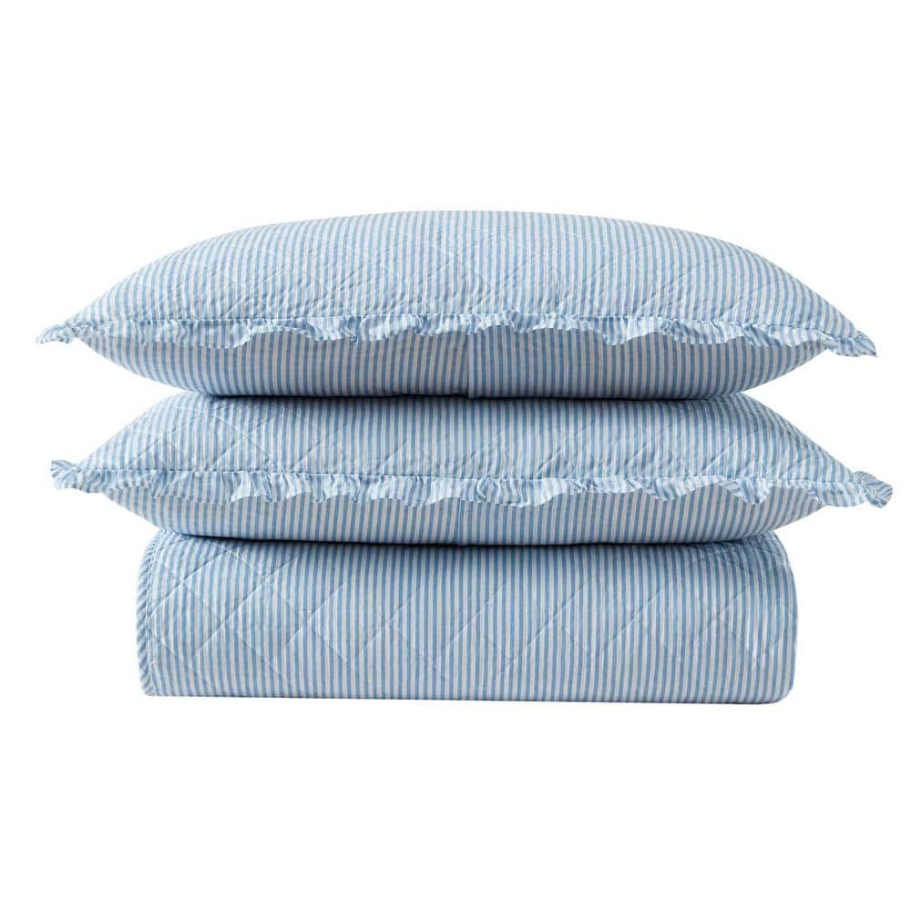 Laura Ashley Twin Blue Organic Cotton Reversible Quilt Set
