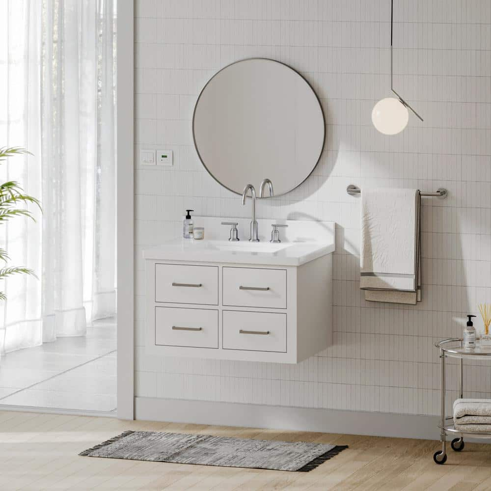 Hutton 31 in. W x 22 in. D x 19.6 in. H Bath Vanity in White with Pure White Quartz Top -  ARIEL, W031SWQRVOWHT