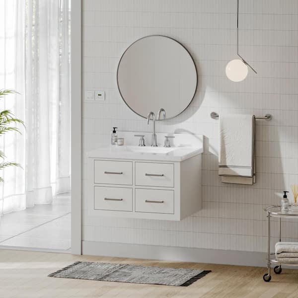 ARIEL Hutton 30 in. W x 22 in. D x 19.6 in. H Bath Vanity in White with Pure White Quartz Top
