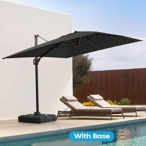 Crestlive Products 11 ft. x 9 ft. Polyester 360° Rotation Cantilever Tilt Patio Umbrella in Black with 260 lbs. HDPE Base