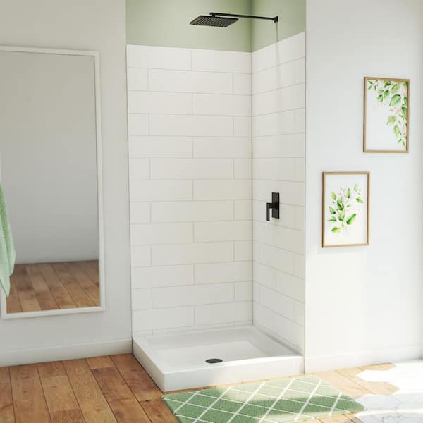 DreamStone 36 in. L x 36 in. H W x 84 in. H Corner Shower Kit with Shower Wall and Shower Pan in Modern White