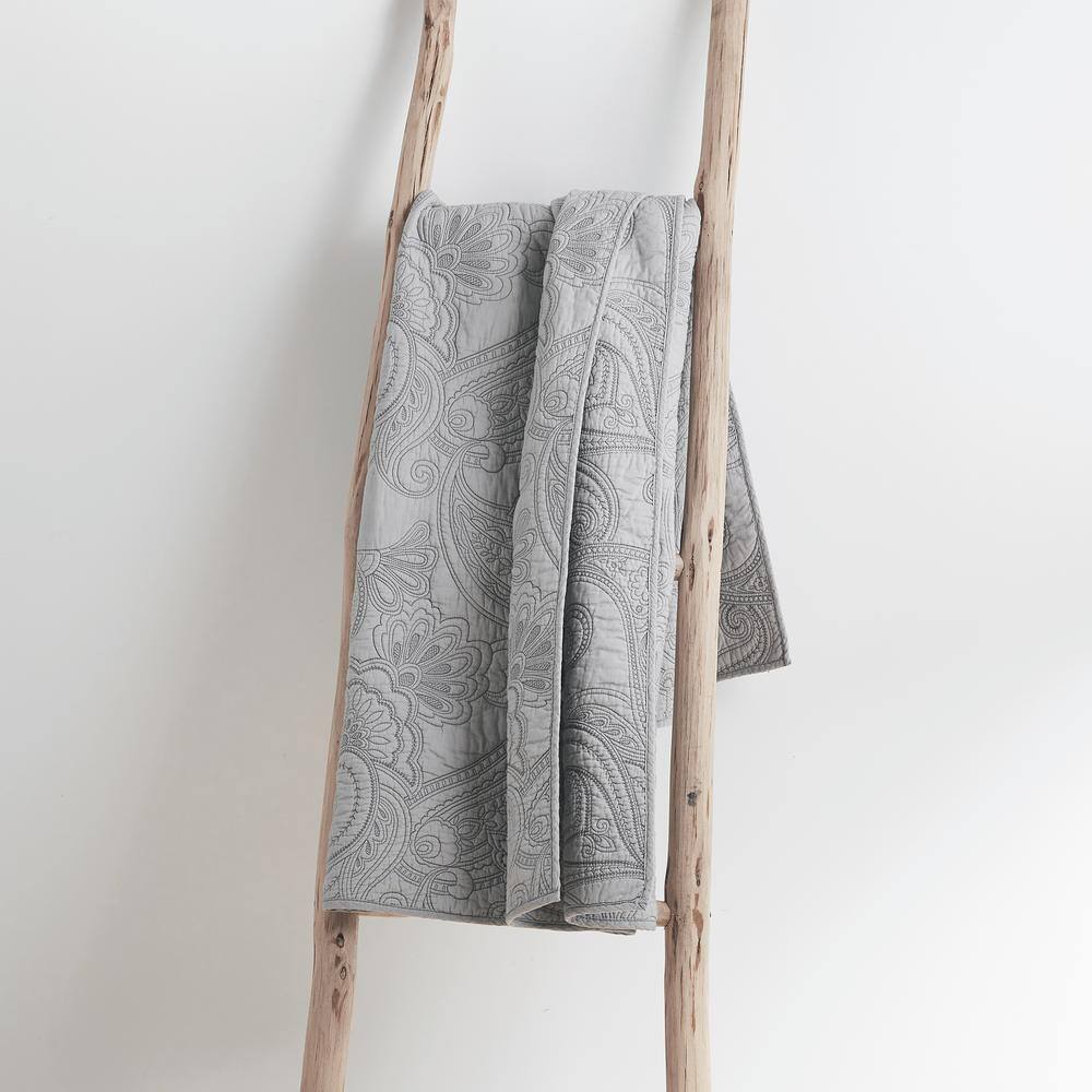 Modern Reversible Cotton Quilted Throw 50"x60" - Grey Paisley