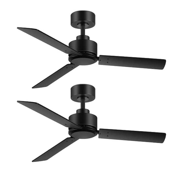 48 in. Indoor/Outdoor Downrod No Light Matte Black Modern Ceiling Fan with Reversible Motor and Remote Control Included