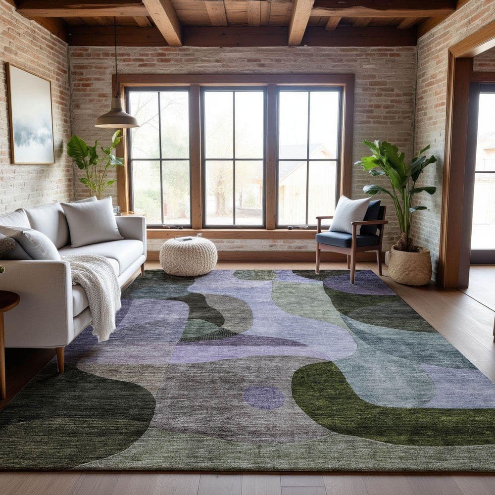 Mayfield Premium Machine Washable Abstract AMF1119 Olive 5 ft. x 7 ft. 6 in. Area Rug price history on PriceWatchPro