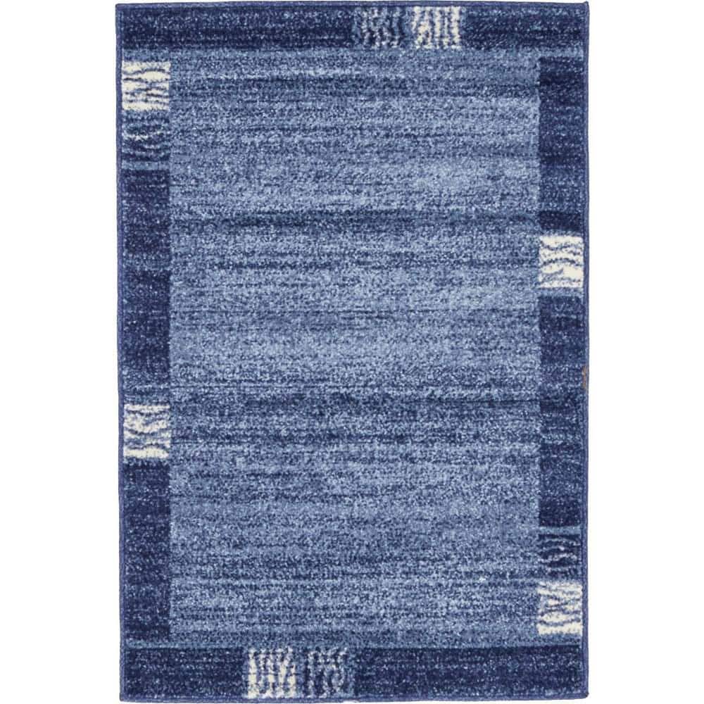 Light Blue Rectangular Tufted Stain-Resistant Synthetic Area Rug