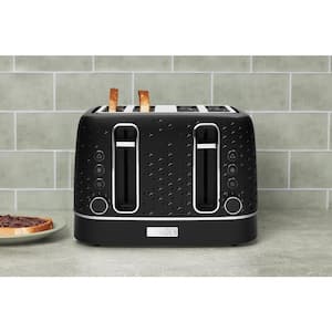 Starbeck 1600-Watt 4 Slice Toaster Wide Slot Black with Removable Crumb Tray, Variable Browning Control Settings