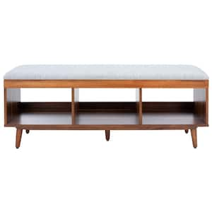 Cricket Grey Linen/Natural Acacia Entryway Bench With Cushion 47.64 in.