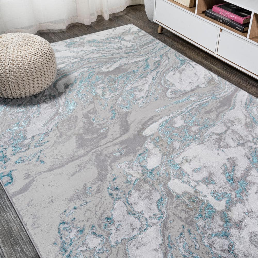 Abstract Swirl 4' x 6' Gray Synthetic Easy-Care Area Rug