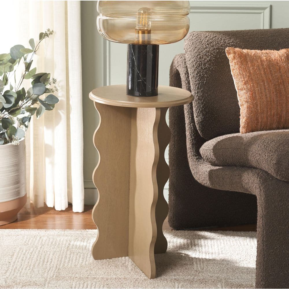 Lilith 15 in. Desert Brown Wavy Wood End Table