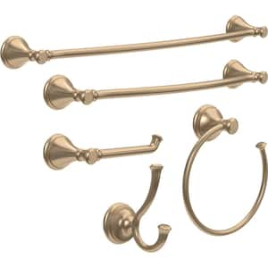 Cassidy 5-Piece Bath Hardware Set 18, 24 in. Towel Bars, Toilet Paper Holder, Towel Ring, Towel Hook in Champagne Bronze