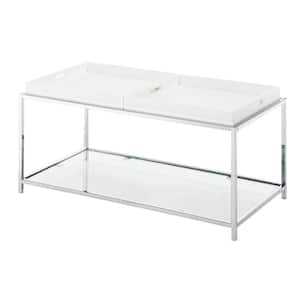 Palm Beach 35 in. White Medium Rectangle Glass Coffee Table with Shelf