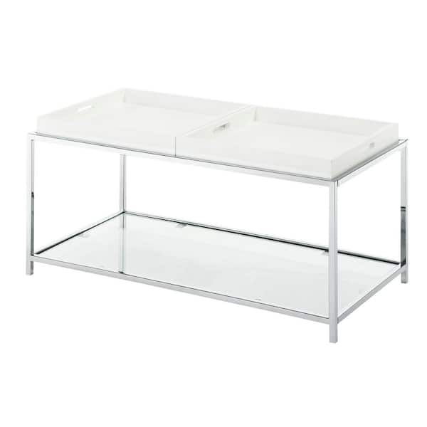 Convenience Concepts Palm Beach 35 in. White Medium Rectangle Glass Coffee Table with Shelf