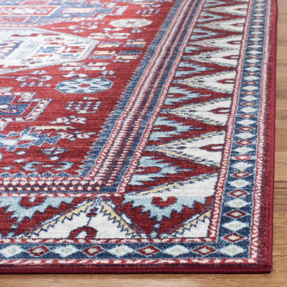 Kazak Red and Blue 4' x 6' Synthetic Area Rug