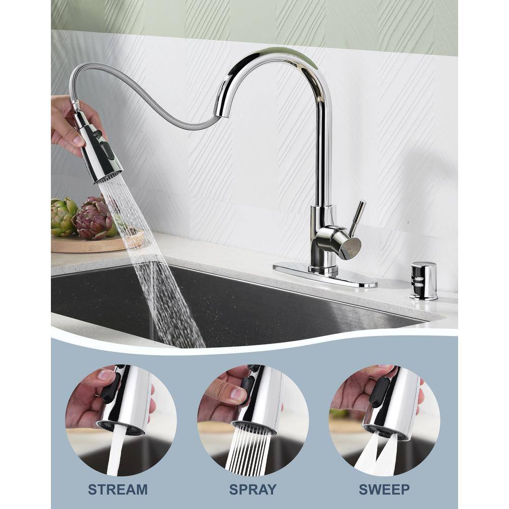 Polished Chrome Stainless Steel Pull Down Kitchen Faucet with Sprayer