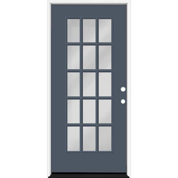 Reliant 36 in. x 80 in. FullLite 15L SDL Clear Glass LHIS DarkDenim Finish Fiberglass Prehung Front Door w/4-9/16 Jamb