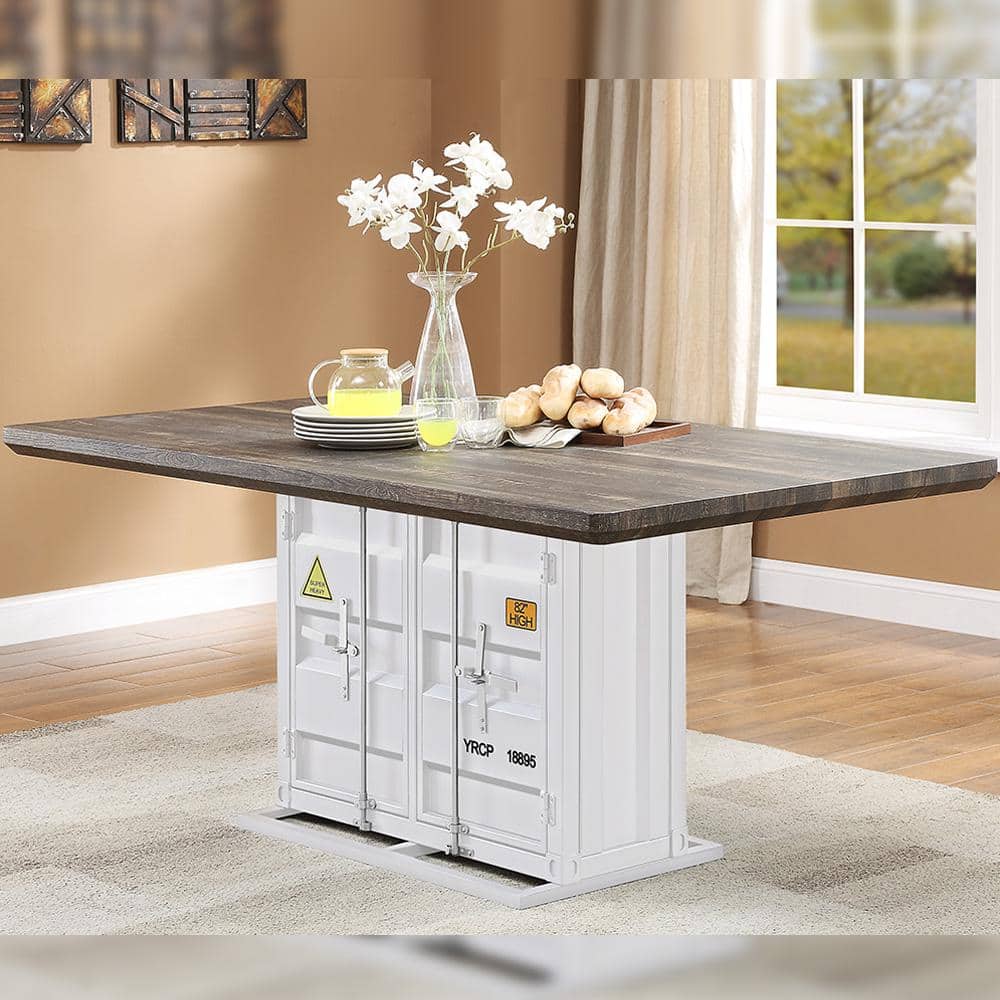 Antique Walnut and White Industrial Dining Table with Storage