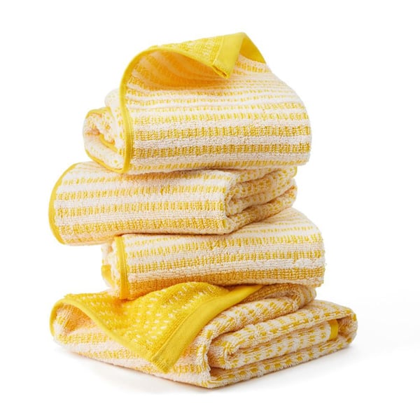 TOWN & COUNTRY LIVING Striped Reversible Terry Organic Cotton 20 in. x 30 in. Yellow Hand Towel Set 4-Pack