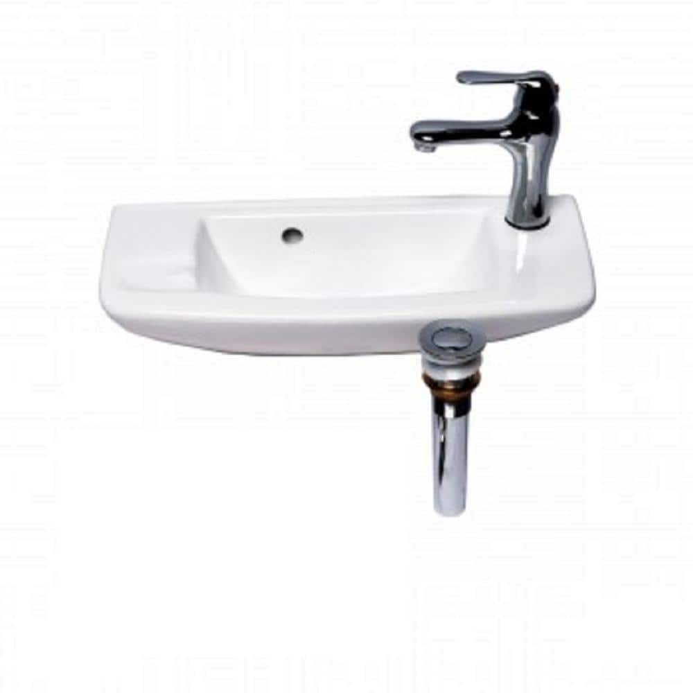 Edgewood White Ceramic Wall-Mount Vessel Sink with Chrome Faucet