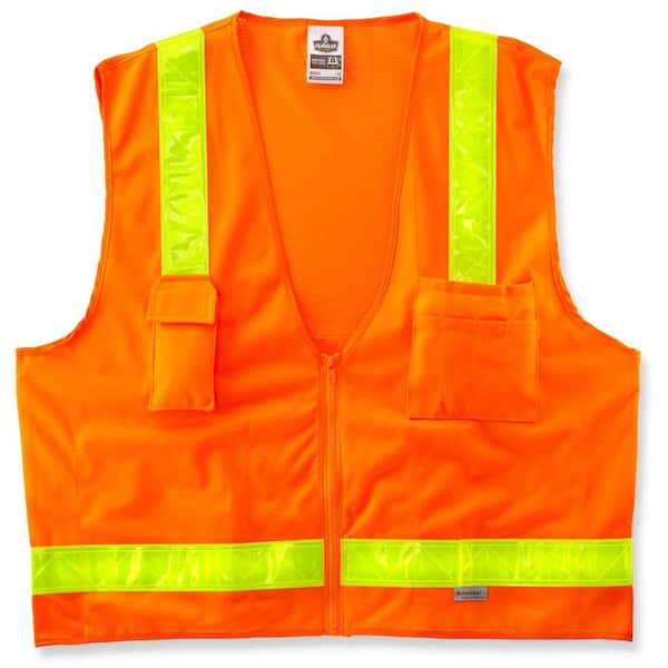 Ergodyne GLoWEAR L/XL Orange Hi-Vis Type R Class 2 Hi-Gloss Surveyors Vest