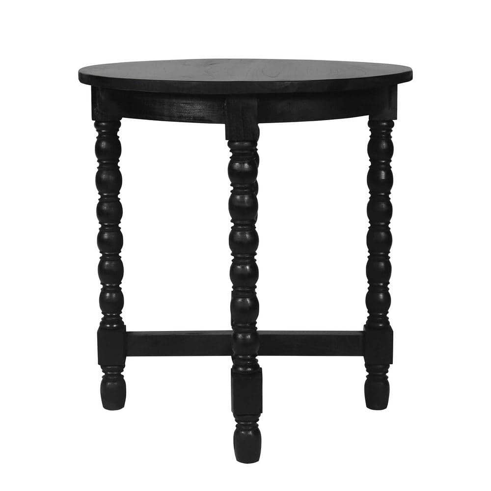 Adair 22.5 in. Black Standard Round Mindi Wood End Table with Bobbin Legs