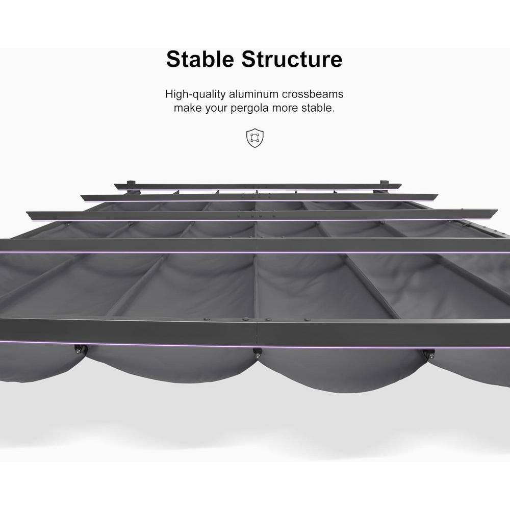 Gray Aluminum 9.5' x 13' Retractable Pergola with Canopy