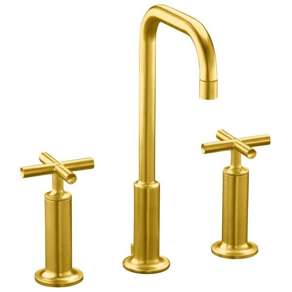 KOHLER Purist 8 in. Widespread 2-Handle Mid-Arc Bathroom Faucet in Vibrant Modern Polished Gold-DISCONTINUED