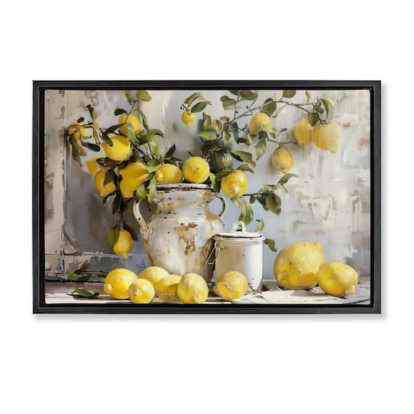 Stupell Industries Lemons & Canisters Still Life by Arlington Prints Black Floater Frame Food Graphic Art Print 17 in. x 25 in.
