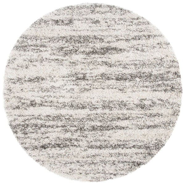 Hudson Shag Ivory/Gray 8 ft. x 8 ft. Marble Round Area Rug