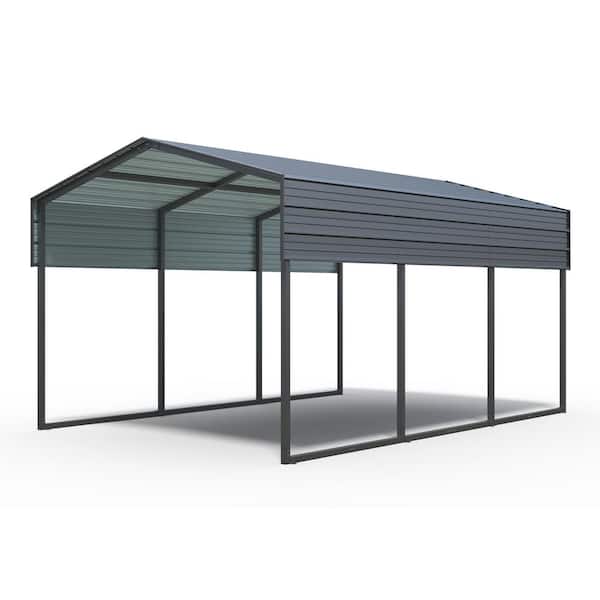10 ft. W x 15 ft. D Heavy Duty Carport Canopy, Carport Steel Car Canopy and Shelter, Gray.