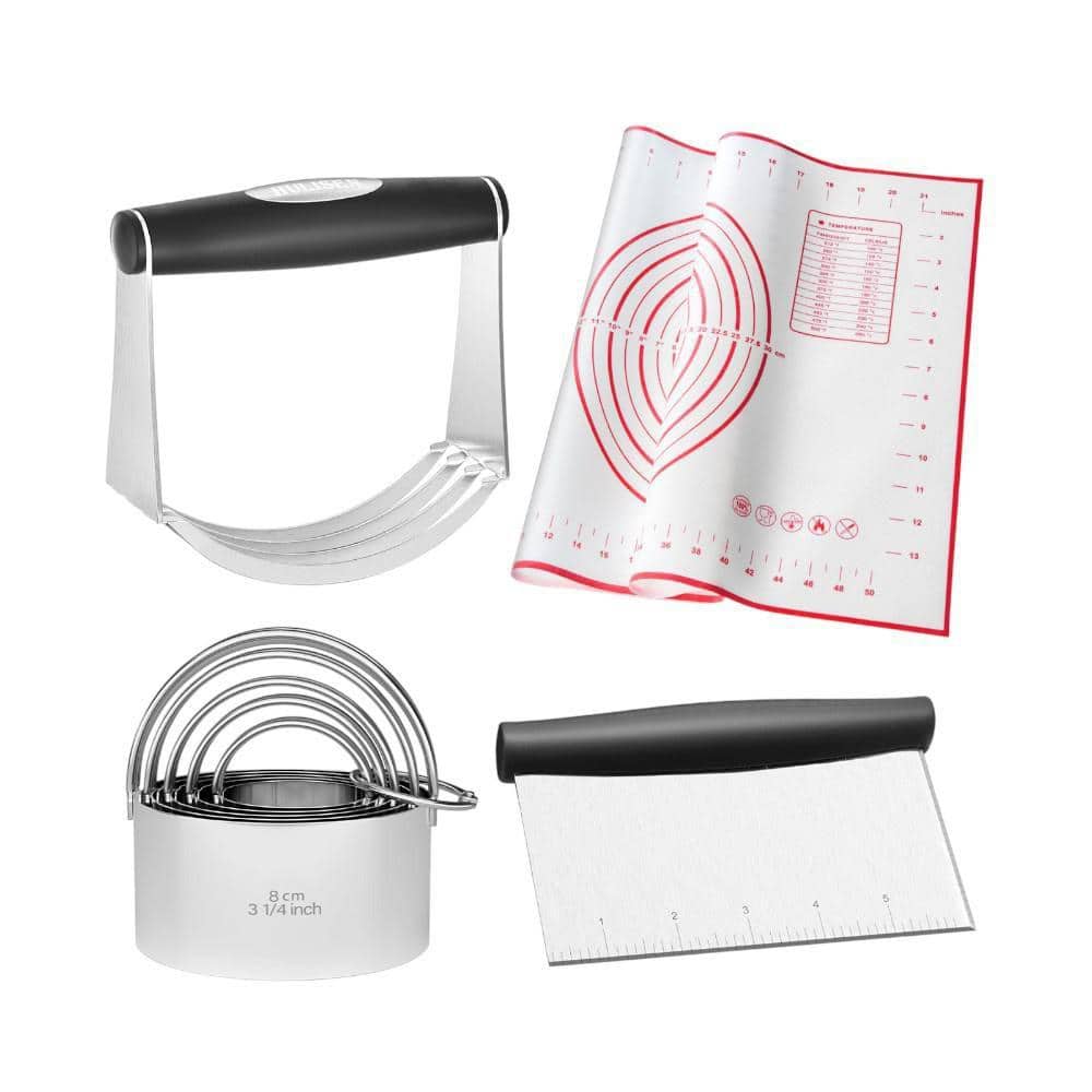Baking Racket Stainless Steel Baking Set with Silicone Mat, Pastry Scraper, Dough ...