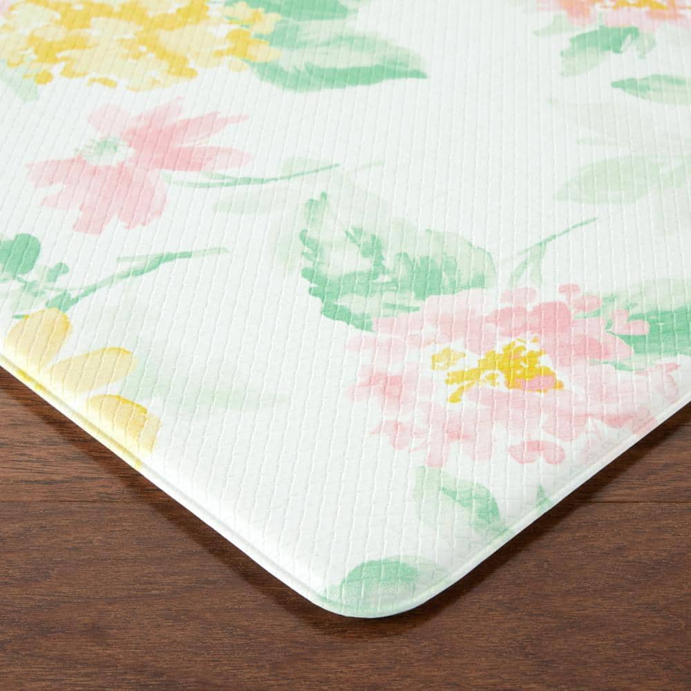 Petal Pink and Yellow Floral PVC Kitchen Mat, 20" x 30"