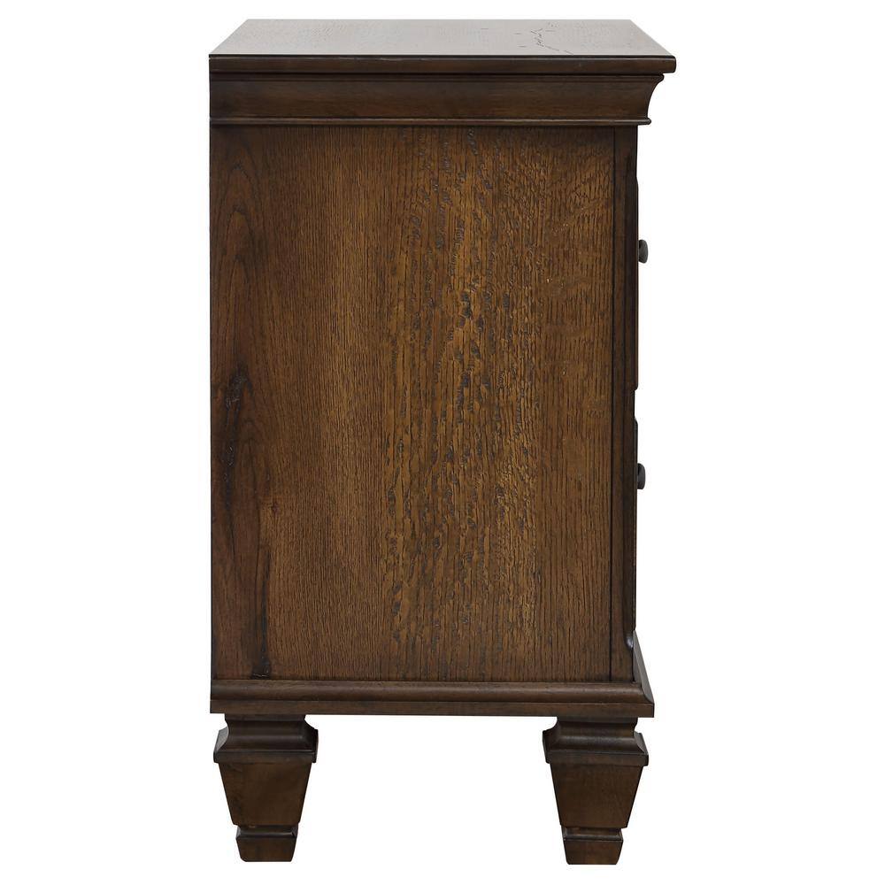 Burnished Oak Contemporary 2-Drawer Nightstand with Pullout Tray